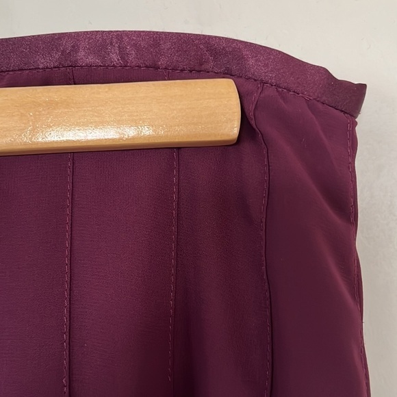 Norton Mcnaughton semi sheer pleated lined satin trimmed wine coloured skirt - Picture 2 of 7